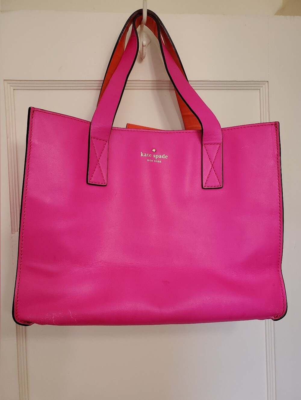 KATE SPADE BRIGHTSPOT GRAYCE LEATHER TOTE BAG PINK ORANGE